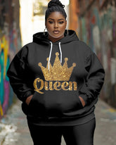 Women's Big and Tall Simple Daily The Queen Print Long-sleeved Hoodie